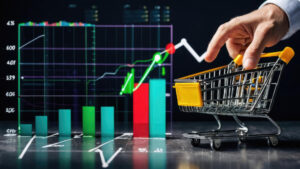Ilustração de gráfico e carrinho de compras.