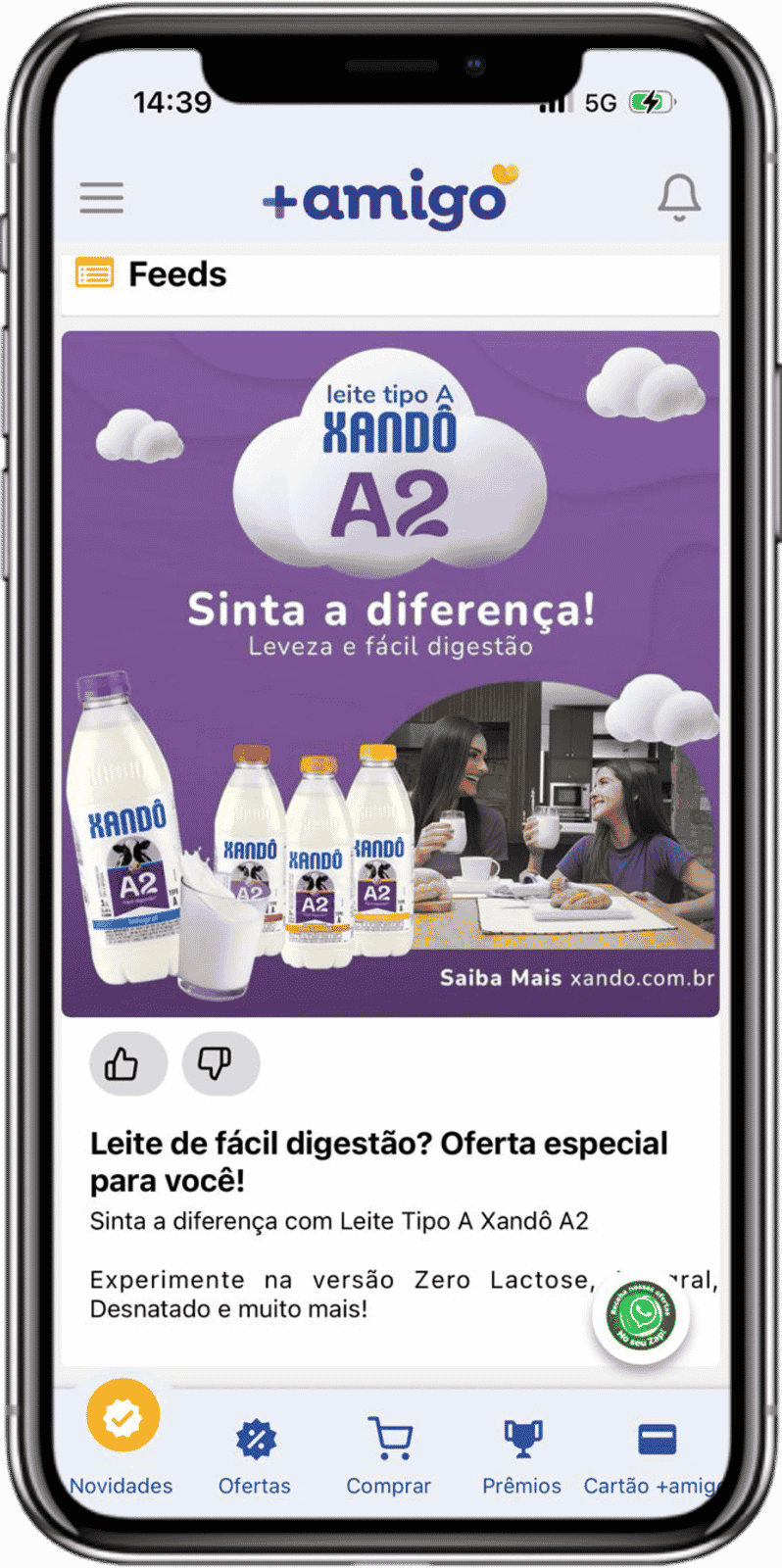 Campanha da Xandô exibida no feed do aplicativo